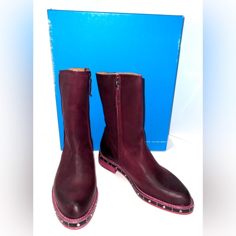 John Fluevog Burgundy Combat Boots